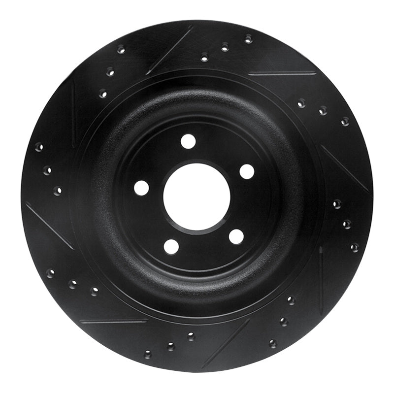 R1 06-15 Jaguar Super V8 Rear Right Drilled & Slotted Black Brake Rotor