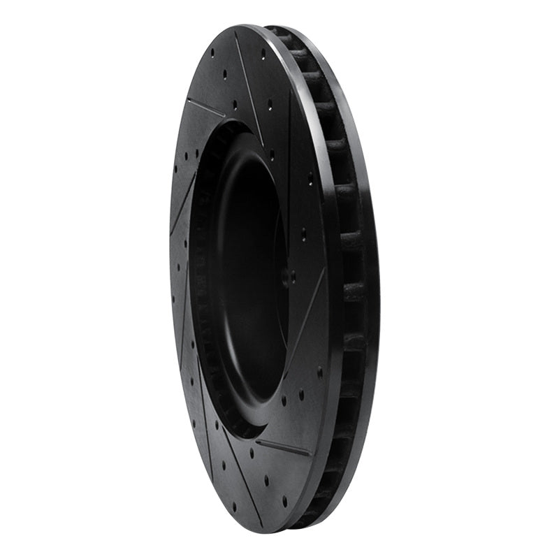 R1 12-21 Tesla Model S Front Left Drilled & Slotted Black Brake Rotor