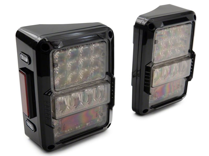 Raxiom 07-18 Jeep Wrangler JK Axial Series Lux LED Tail Lights- Black Housing (Clear Lens)