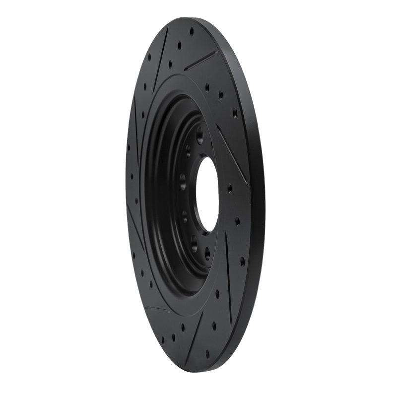R1 14-23 Jeep Cherokee Rear Right Drilled & Slotted Black Brake Rotor
