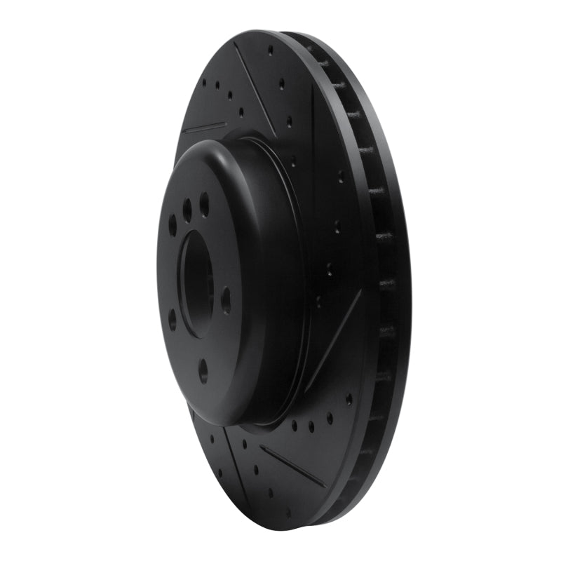 R1 11-19 BMW ActiveHybrid 5 Front Right Drilled & Slotted Black Brake Rotor