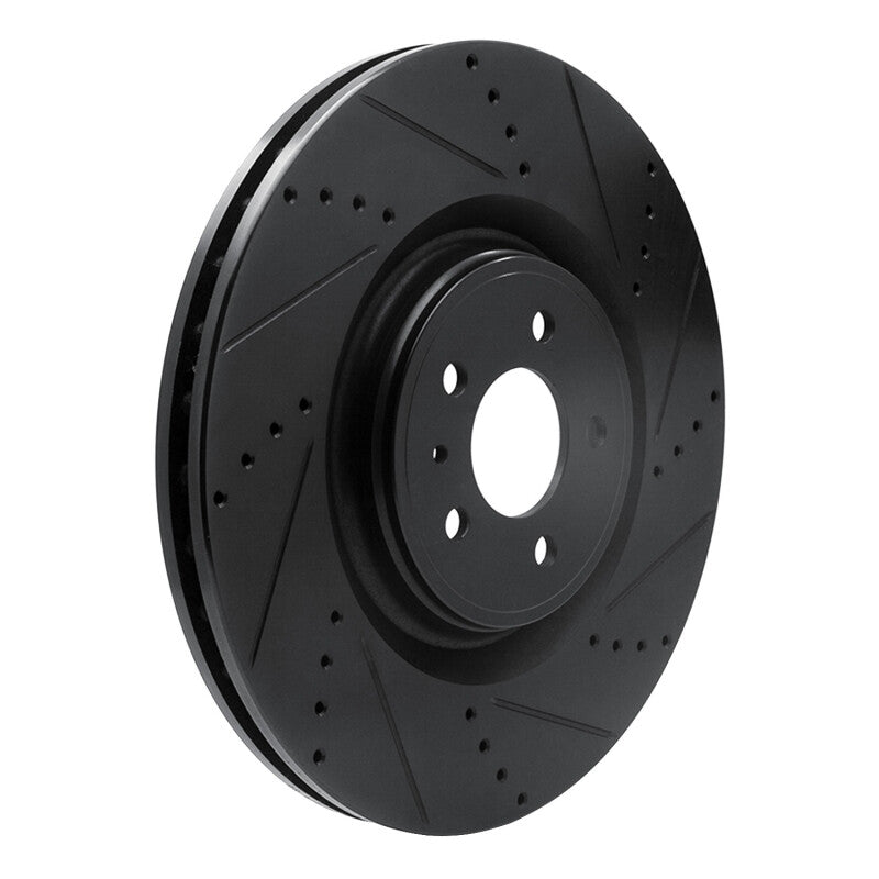 R1 13-14 Ford Mustang Front Right Drilled & Slotted Black Brake Rotor