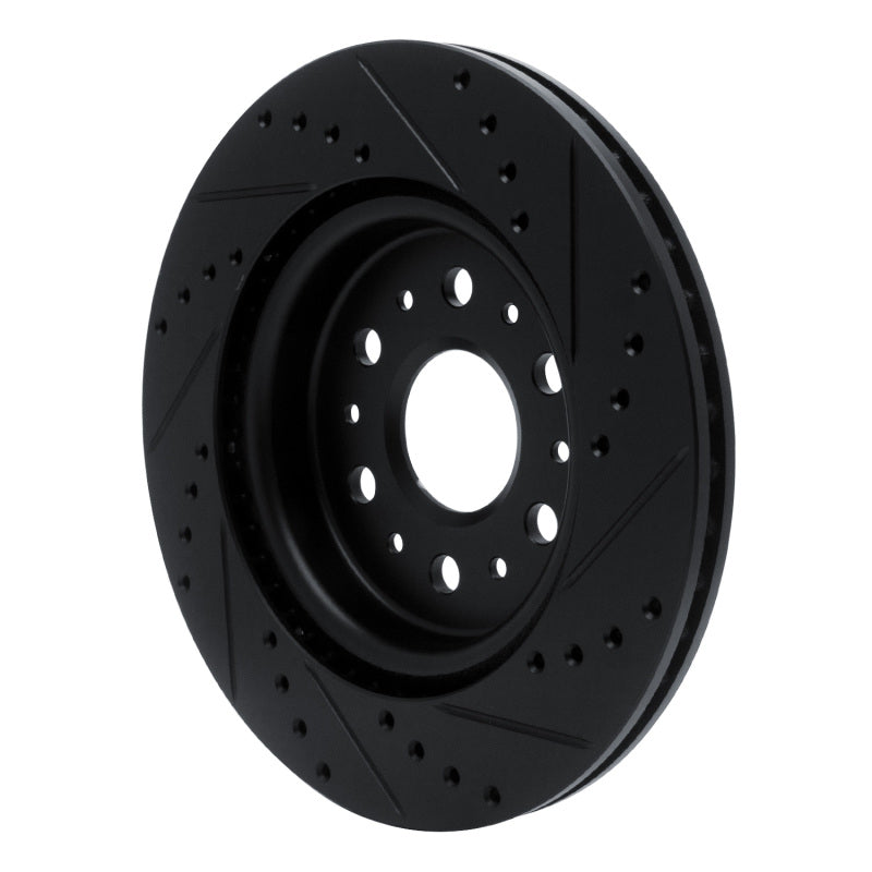 R1 17-25 Buick Enclave Rear Left Drilled & Slotted Black Brake Rotor