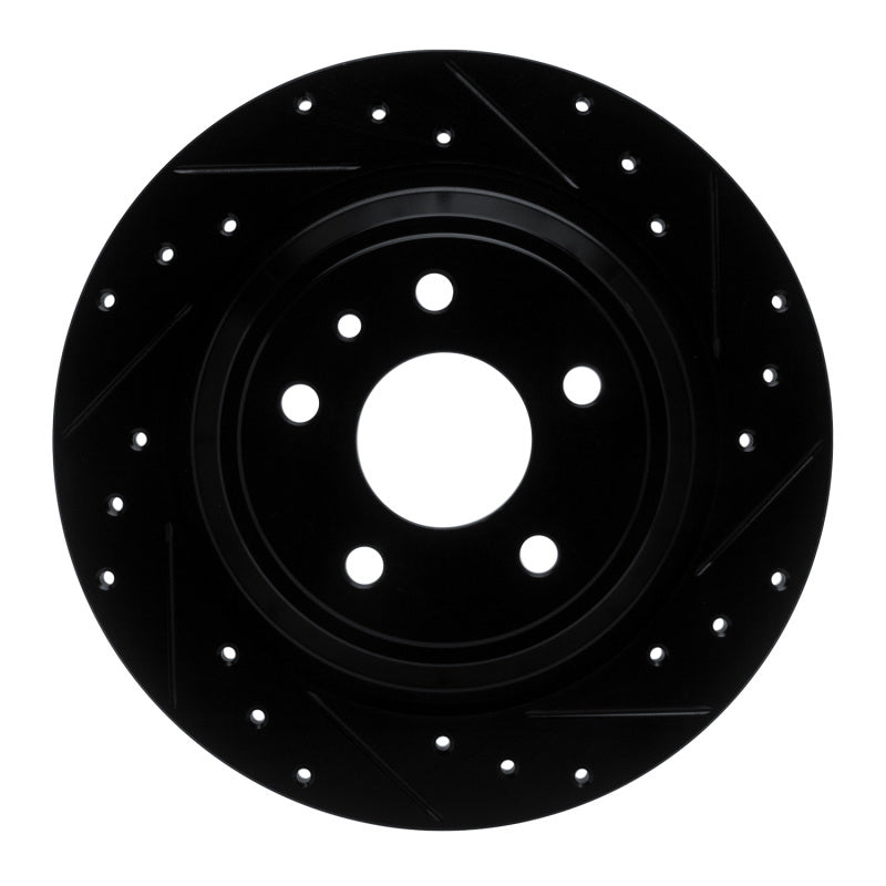 R1 13-20 Ford Fusion Rear Right Drilled & Slotted Black Brake Rotor
