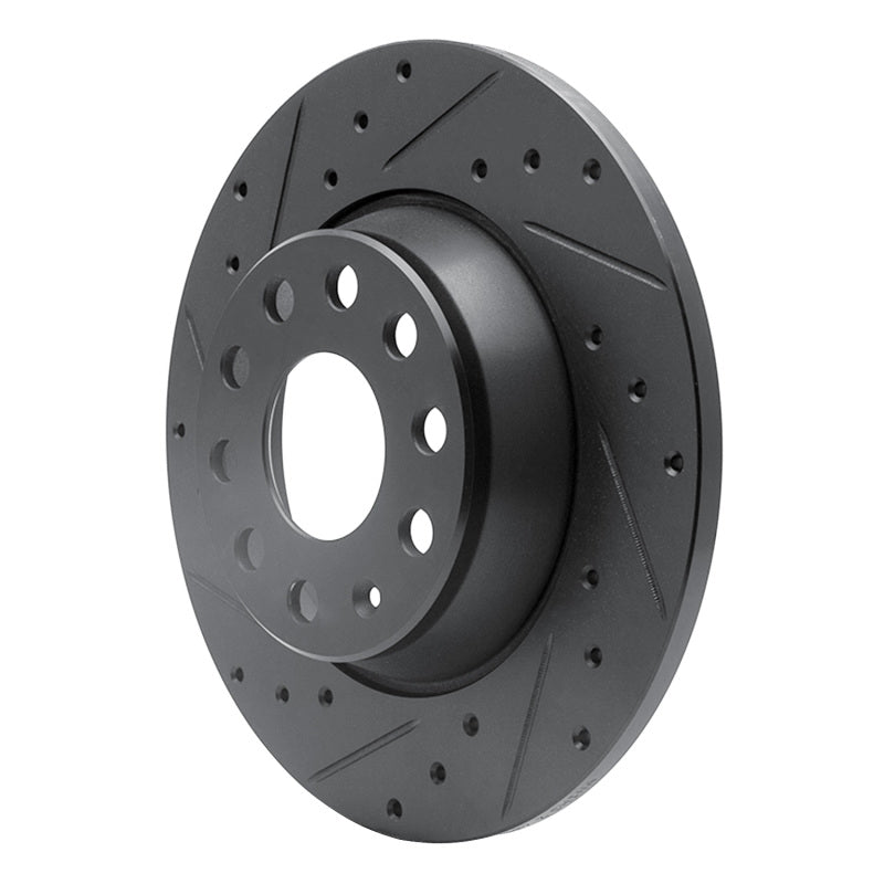 R1 05-18 Audi A3 Quattro Rear Left Drilled & Slotted Black Brake Rotor