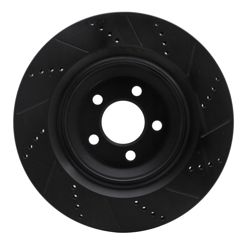 R1 05-23 Chrysler 300 Rear Left Drilled & Slotted Black Brake Rotor