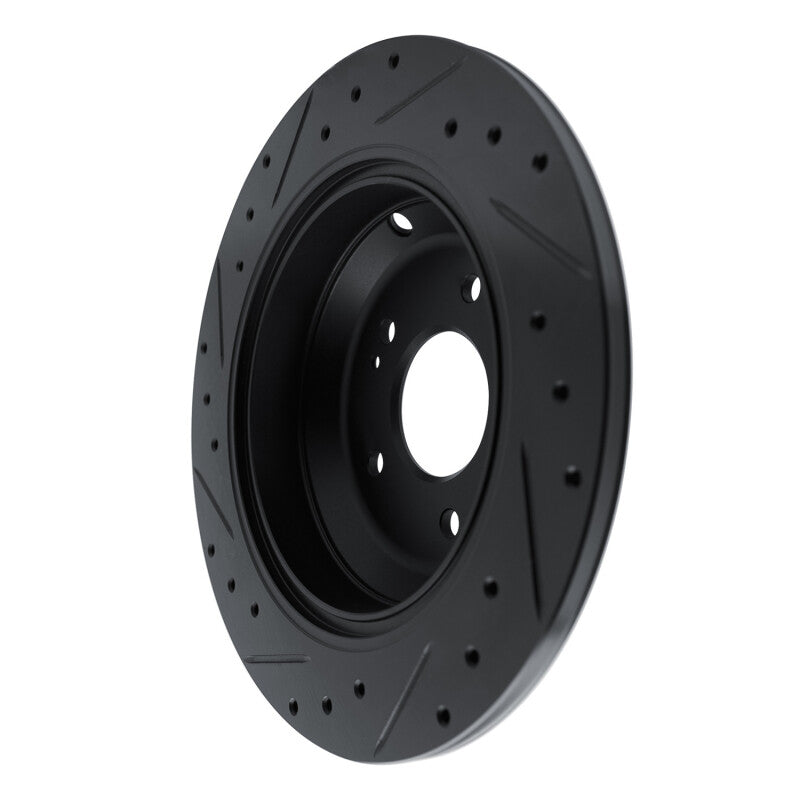 R1 09-20 Genesis G80 Rear Right Drilled & Slotted Black Brake Rotor
