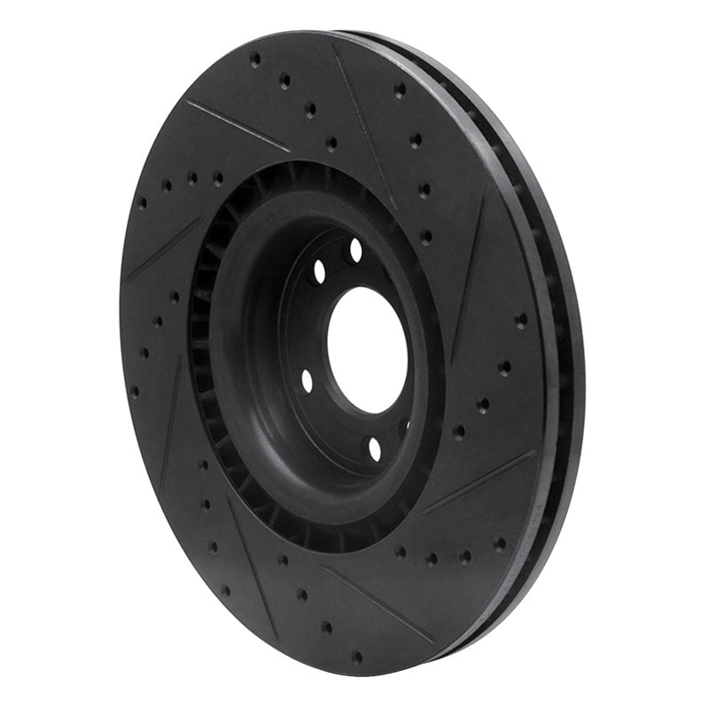 R1 08-11 Saab 9-3 Front Left Drilled & Slotted Black Brake Rotor