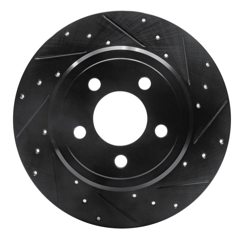 R1 05-23 Chrysler 300 Rear Right Drilled & Slotted Black Brake Rotor