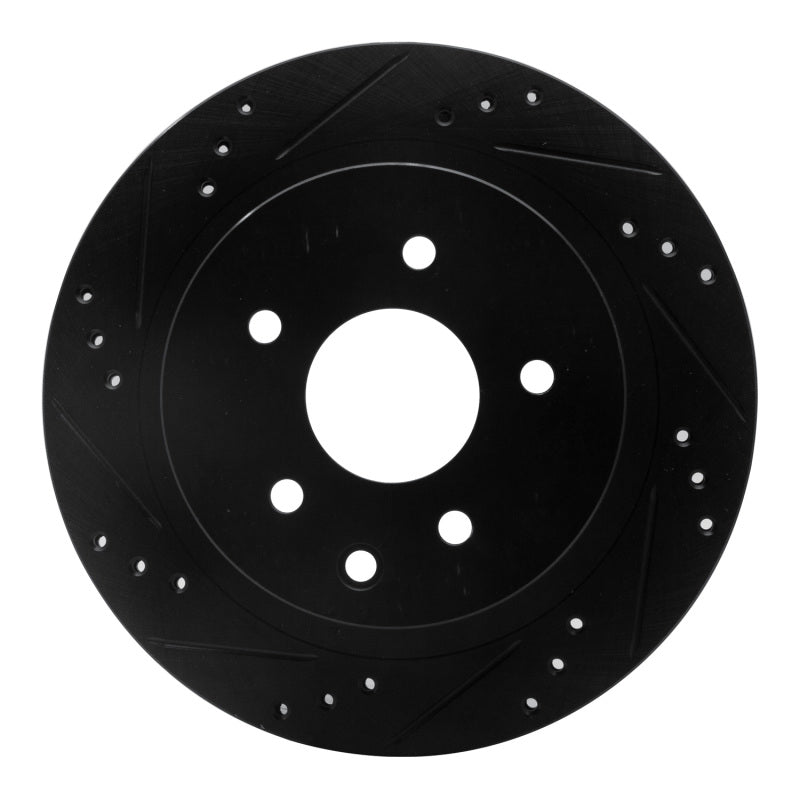 R1 02-25 Infiniti G35 Rear Left Drilled & Slotted Black Brake Rotor