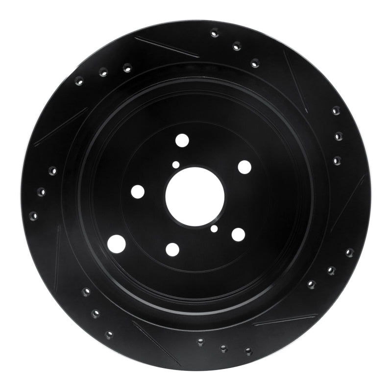 R1 06-14 Subaru Tribeca Rear Left Drilled & Slotted Black Brake Rotor