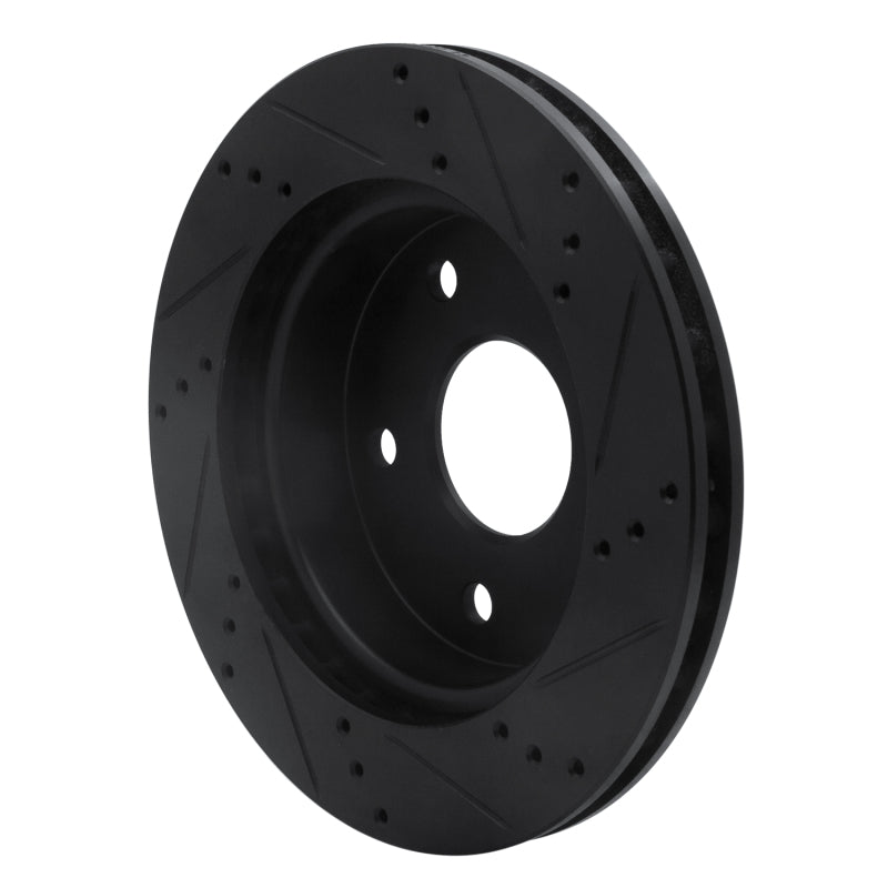 R1 05-11 Dodge Dakota 4WD Front Left Drilled & Slotted Black Brake Rotor