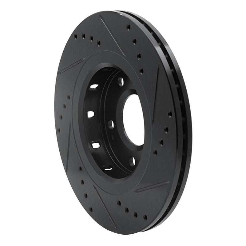R1 09-15 Mitsubishi Lancer Front Left Drilled & Slotted Black Brake Rotor