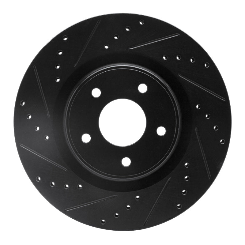 R1 2013-2025 Infiniti Q50 Front Left Drilled & Slotted Black Brake Rotor