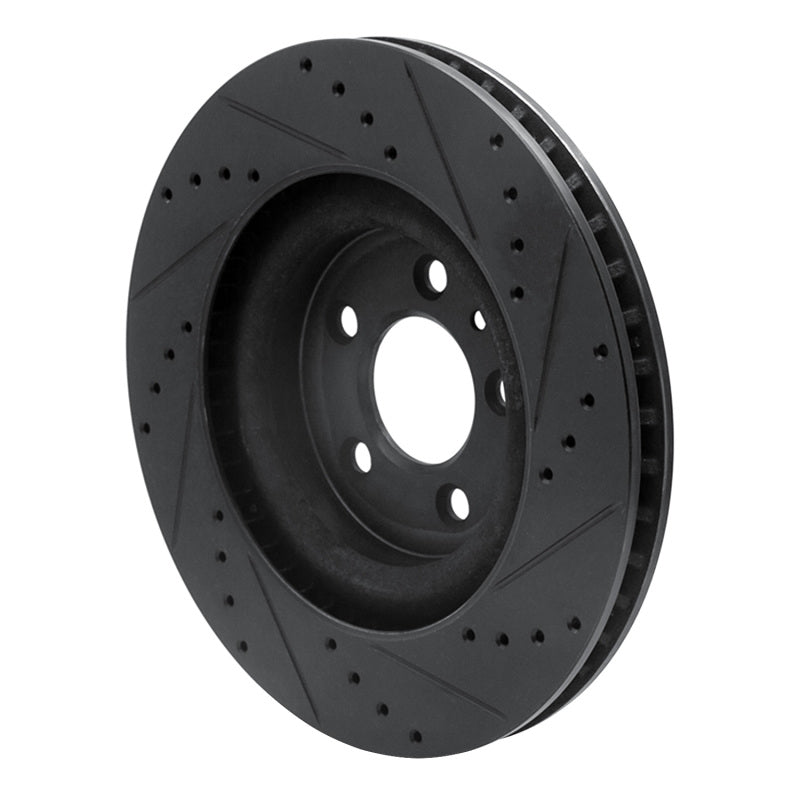 R1 11-14 Ford Mustang Front Left Drilled & Slotted Black Brake Rotor