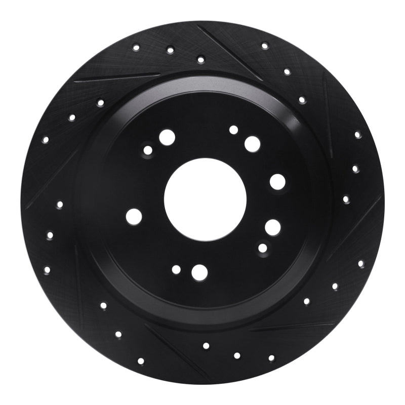 R1 10-15 Honda Accord Crosstour Rear Right Drilled & Slotted Black Brake Rotor
