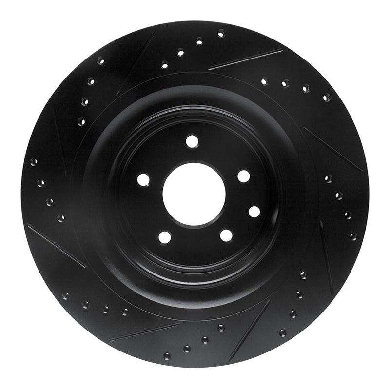 R1 08-25 Infiniti Q60 Rear Right Drilled & Slotted Black Brake Rotor