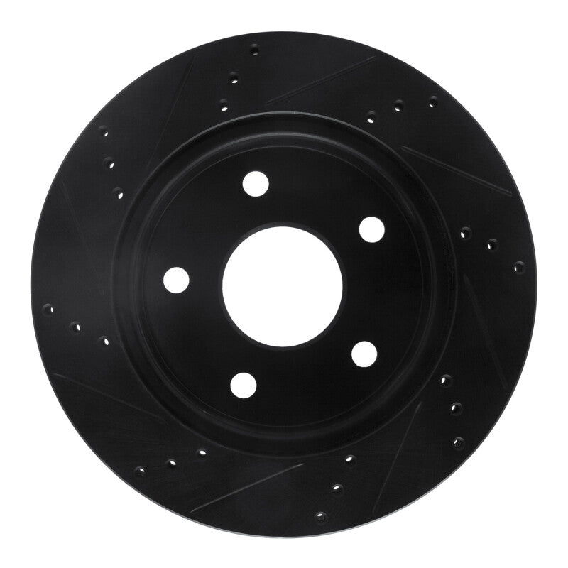 R1 05-11 Dodge Dakota RWD Front Right Drilled & Slotted Black Brake Rotor