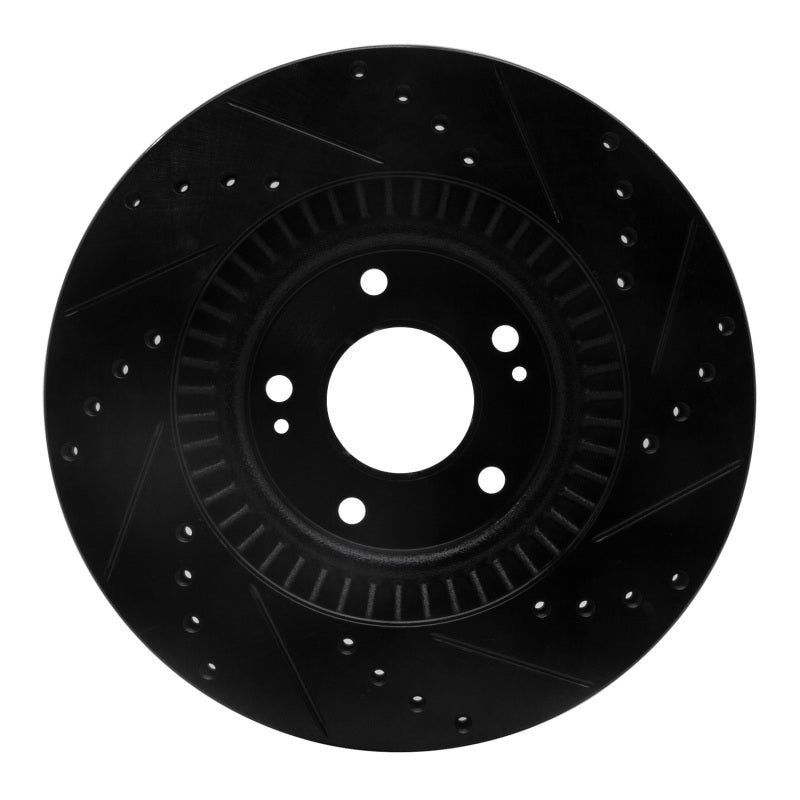 R1 13-20 Hyundai Santa Fe Sport Front Left Drilled & Slotted Black Brake Rotor