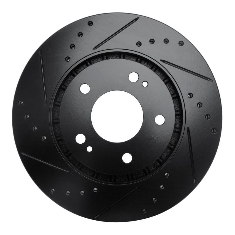 R1 09-15 Mitsubishi Lancer Front Right Drilled & Slotted Black Brake Rotor