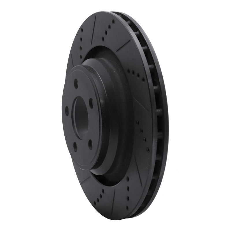 R1 05-23 Chrysler 300 Rear Left Drilled & Slotted Black Brake Rotor