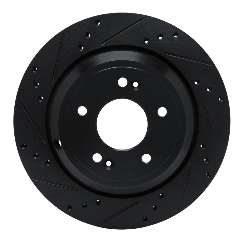 R1 11-17 Hyundai Equus Rear Left Drilled & Slotted Black Brake Rotor