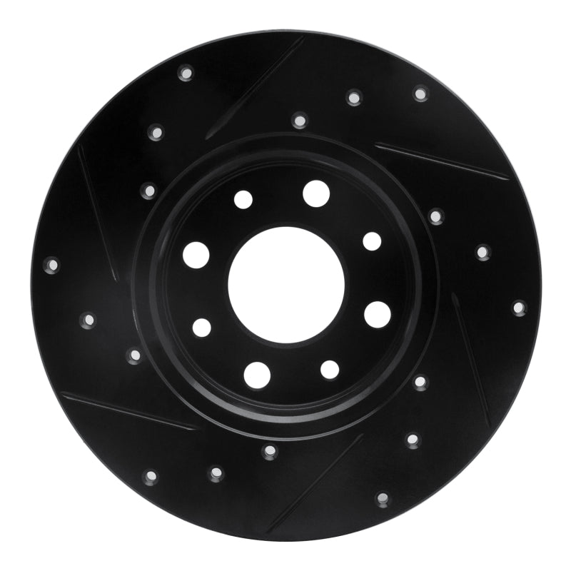 R1 13-19 Fiat 500E Rear Right Drilled & Slotted Black Brake Rotor