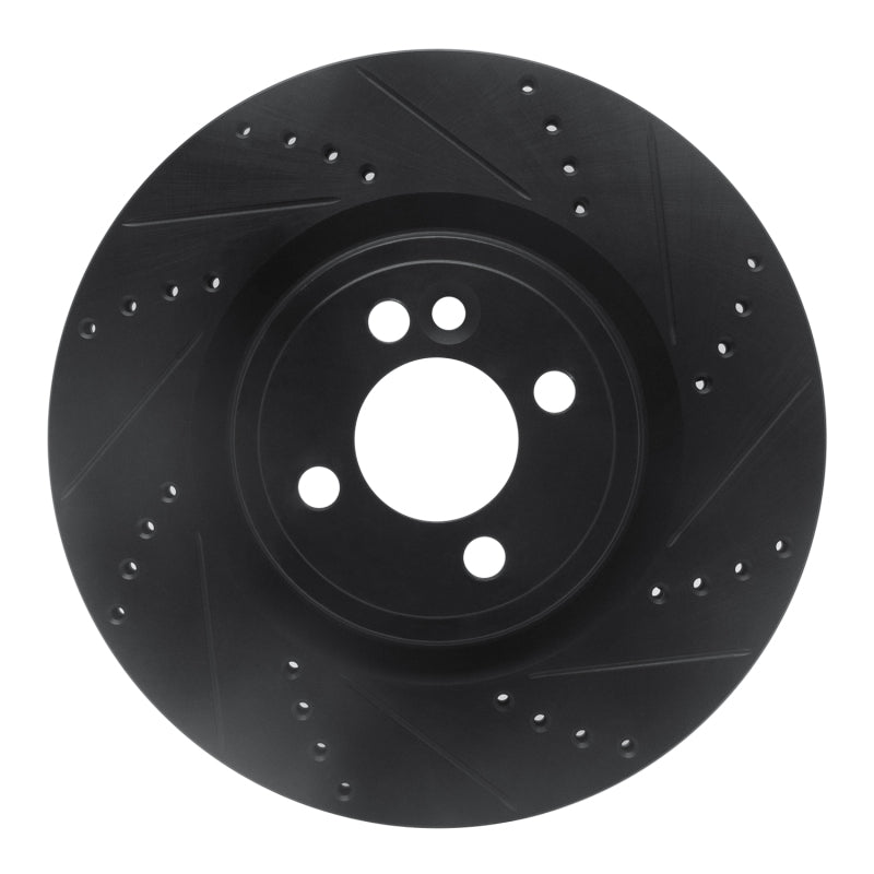 R1 09-14 Mini Cooper (Excl Clubman) Front Right Drilled & Slotted Black Brake Rotor