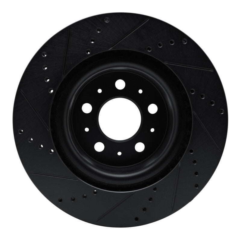 R1 17-25 Tesla Model 3 Front Right Drilled & Slotted Black Brake Rotor