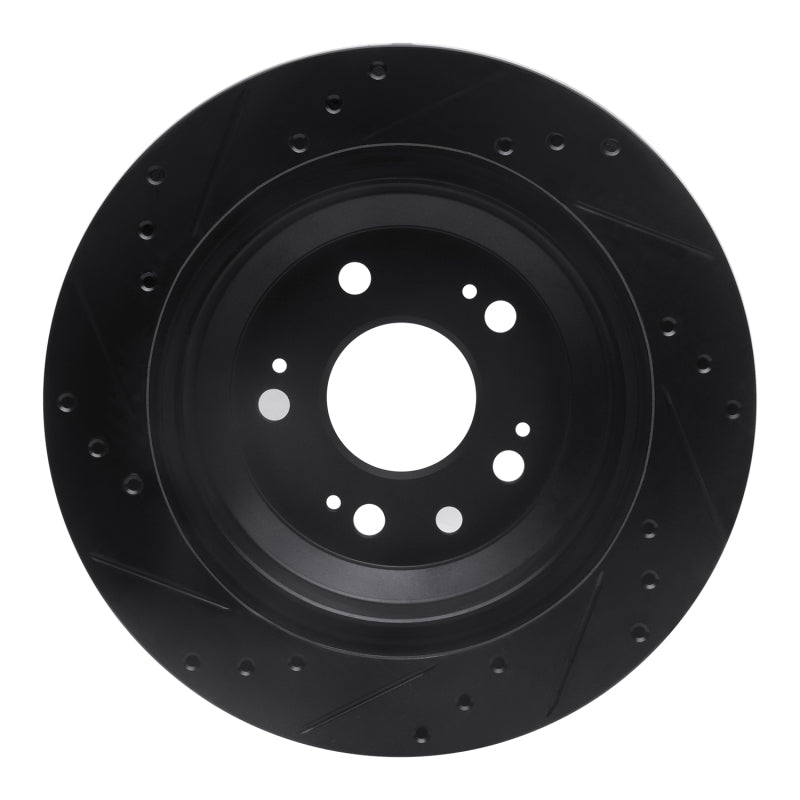 R1 05-12 Acura RL Rear Right Drilled & Slotted Black Brake Rotor