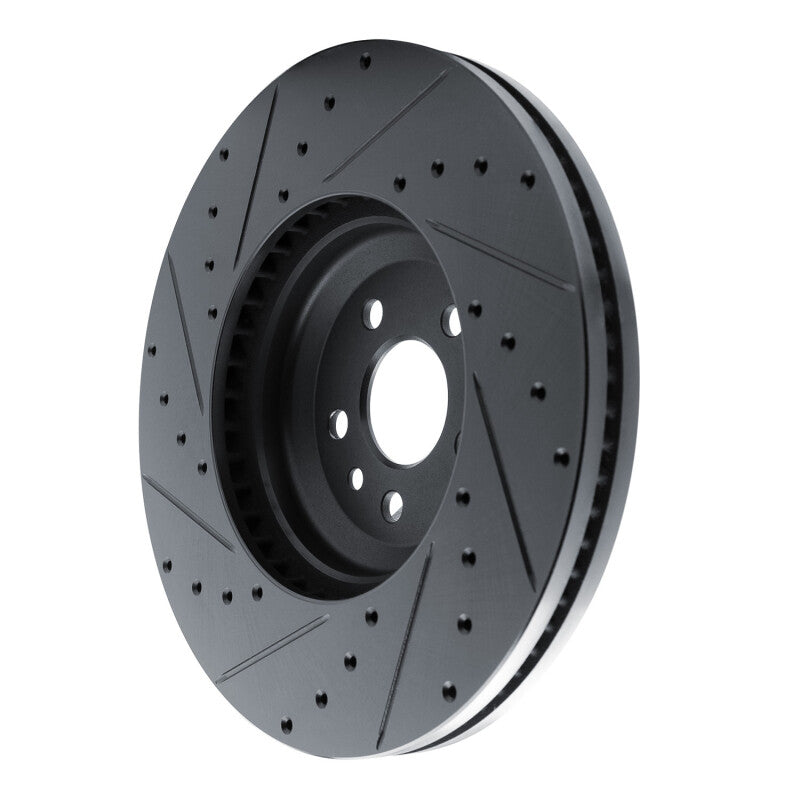 R1 20-25 Jaguar E-Pace Front Right Drilled & Slotted Black Brake Rotor