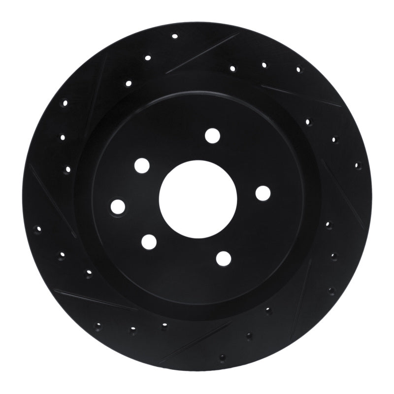 R1 03-08 Infiniti G35 Rear Left Drilled & Slotted Black Brake Rotor