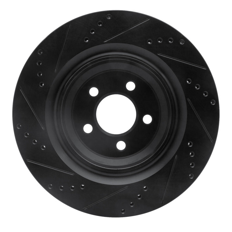 R1 05-23 Chrysler 300 Rear Right Drilled & Slotted Black Brake Rotor