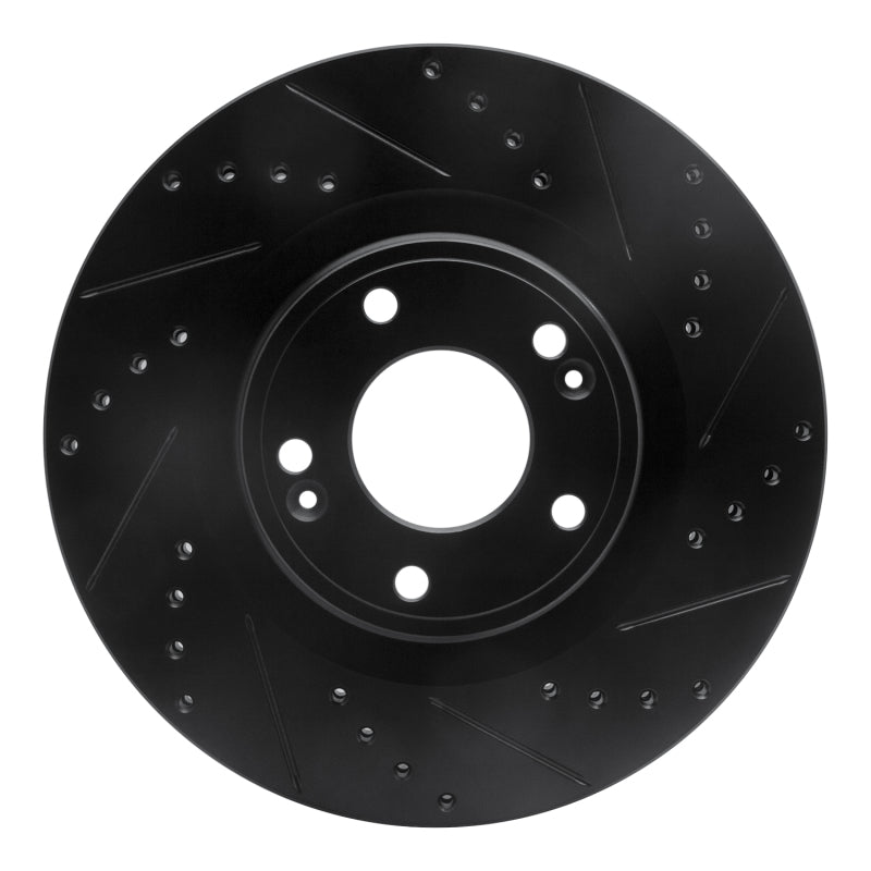 R1 10-16 Hyundai Genesis Coupe Front Right Drilled & Slotted Black Brake Rotor