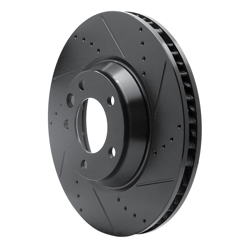 R1 03-15 Audi Q7 Left Front Drilled & Slotted Black Brake Rotor