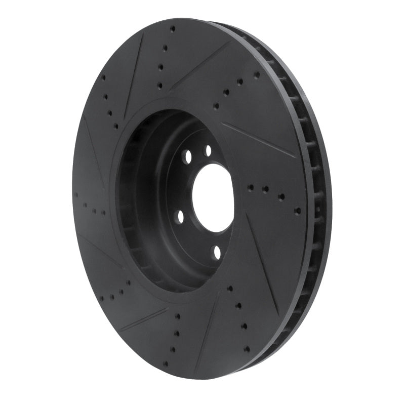 R1 09-17 BMW 550I GT Right Front Drilled & Slotted Black Brake Rotor