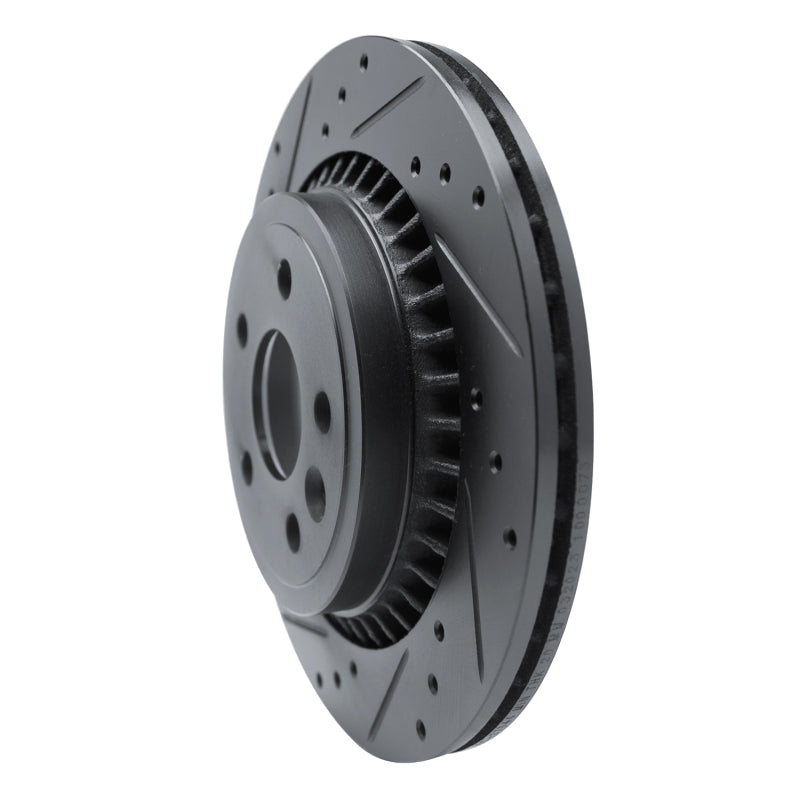R1 10-17 Volvo XC60 Rear Left Drilled & Slotted Black Brake Rotor