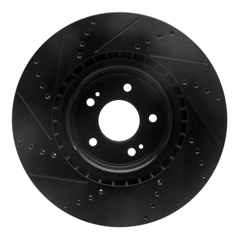 R1 10-16 Hyundai Genesis Coupe Front Right Drilled & Slotted Black Brake Rotor