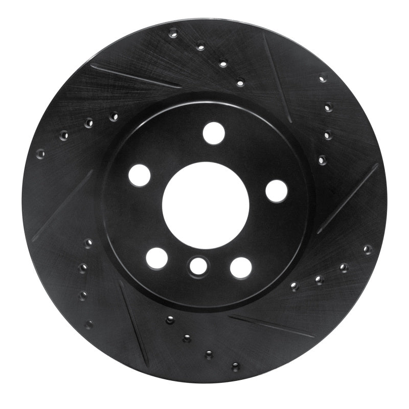 R1 14-21 Mini Cooper Clubman Front Right Drilled & Slotted Black Brake Rotor
