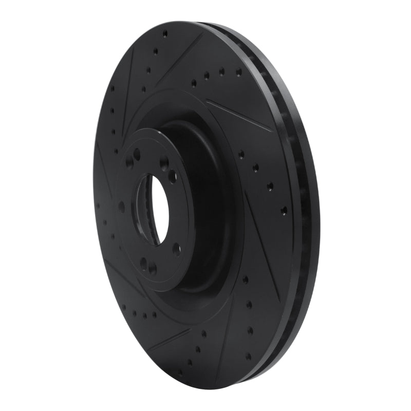 R1 12-17 Genesis G80 Front Left Drilled & Slotted Black Brake Rotor