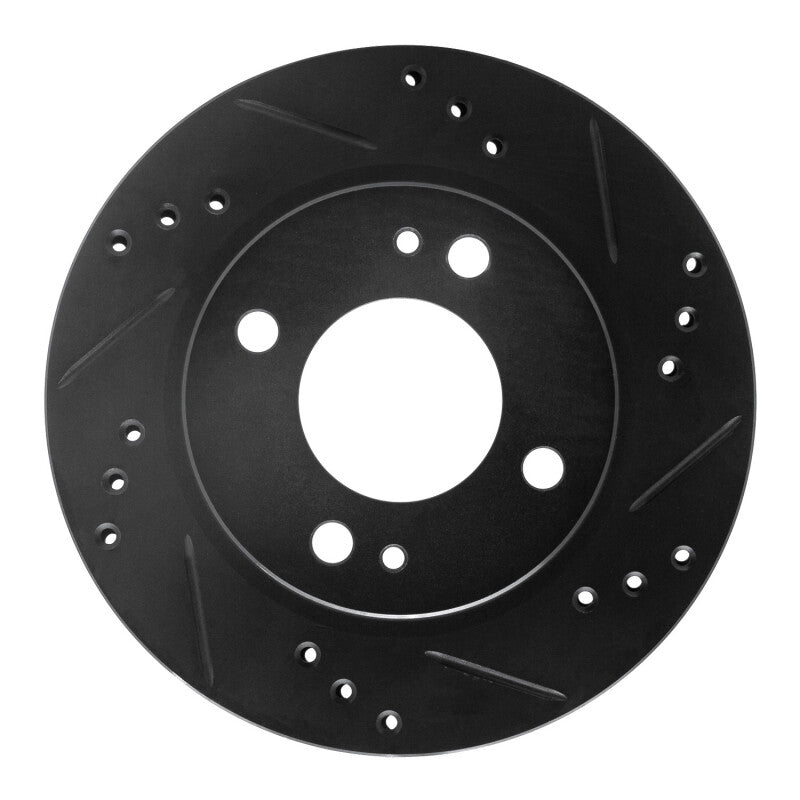 R1 14-15 Mitsubishi Mirage Front Right Drilled & Slotted Black Brake Rotor