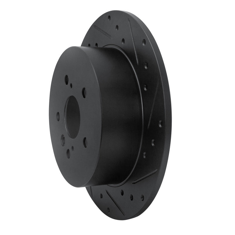 R1 08-13 Toyota Highlander Rear Right Drilled & Slotted Black Brake Rotor