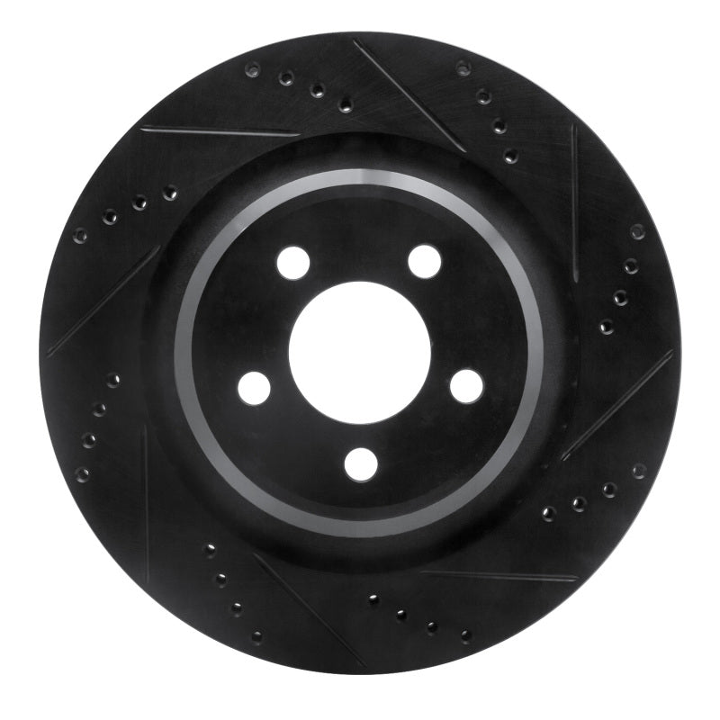 R1 05-23 Chrysler 300 Rear Right Drilled & Slotted Black Brake Rotor