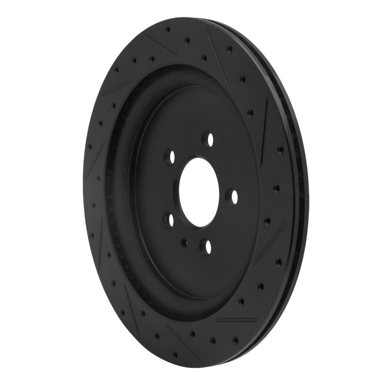 R1 13-14 Ford Mustang Rear Left Drilled & Slotted Black Brake Rotor