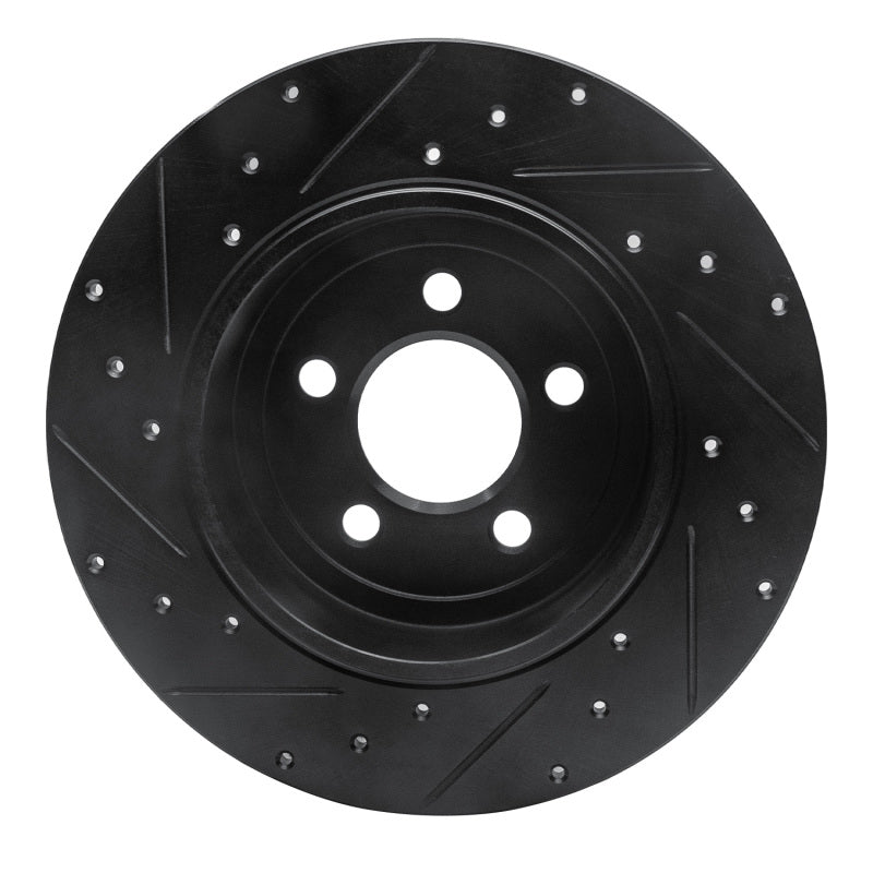R1 05-23 Chrysler 300 Rear Right Drilled & Slotted Black Brake Rotor