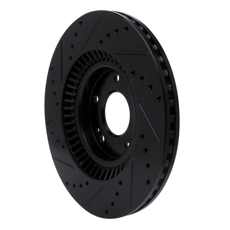 R1 13-20 Hyundai Santa Fe XL Front Right Drilled & Slotted Black Brake Rotor
