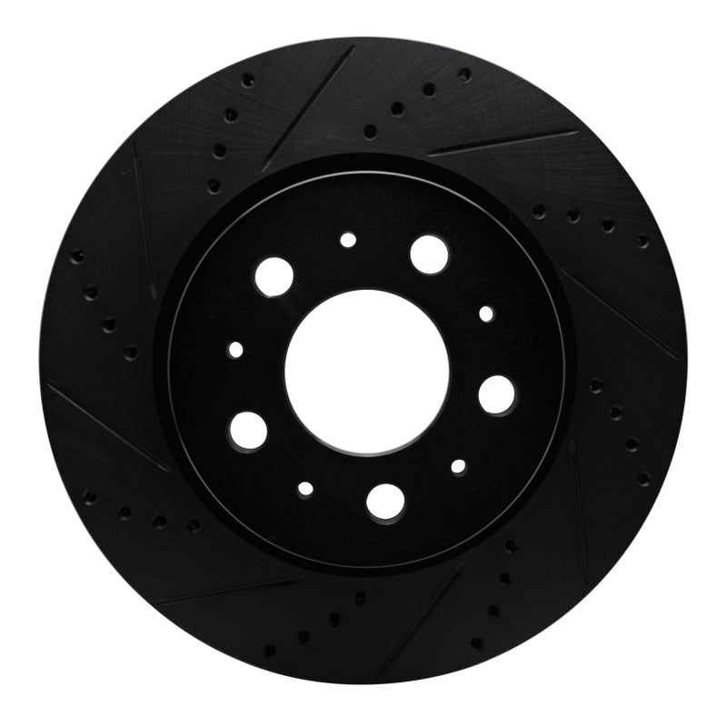 R1 17-25 Tesla Model 3 Front Left Drilled & Slotted Black Brake Rotor