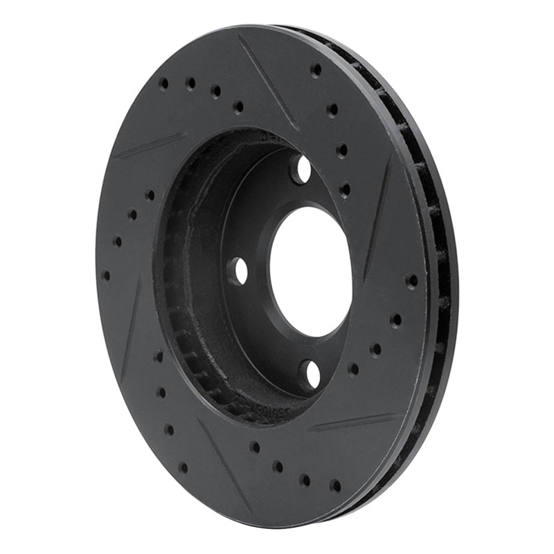 R1 78-92 Audi 80 Front Left Drilled & Slotted Black Brake Rotor