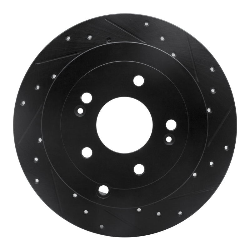 R1 07-09 Hyundai Santa Fe Rear Right Drilled & Slotted Black Brake Rotor