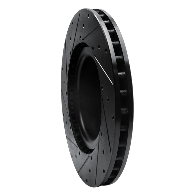 R1 12-21 Tesla Model X Front Right Drilled & Slotted Black Brake Rotor
